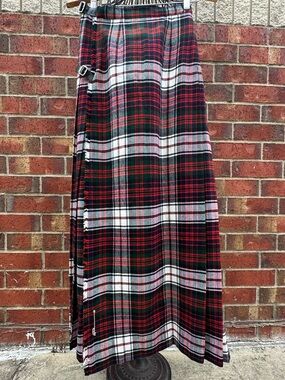 Kinloch Anderson Made In Scotland 100% Wool Tartan Wrap Skirt Maxi Fringe Celtic